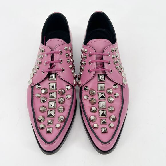 Prada Pink Studded Leather Oxford Lace Up Shoes with Silver Hardware IT 36 - Picture 6 of 13
